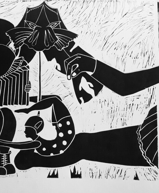 Linogravure série "le cirque du vent"1